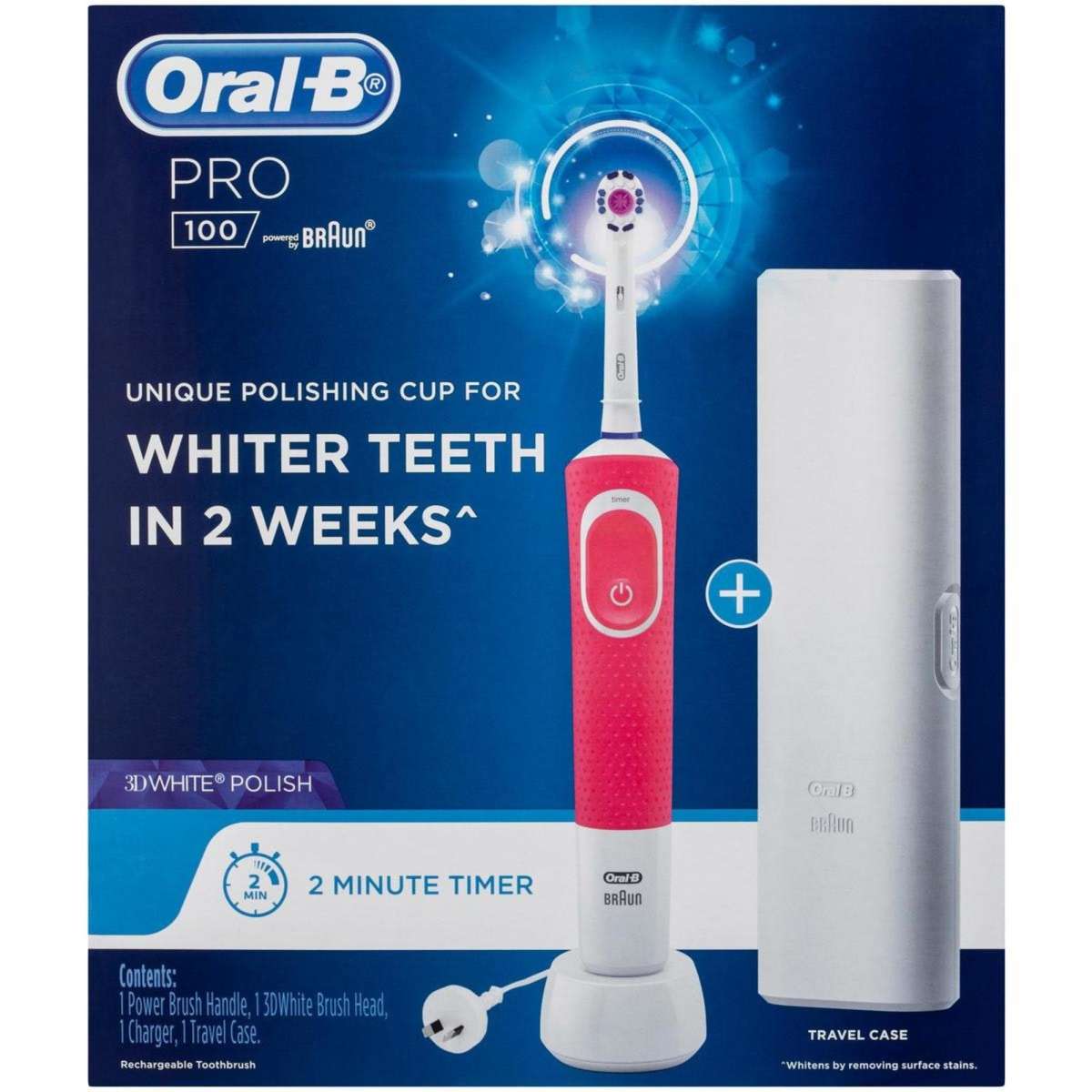 Oral-B Pro 100 3D White Polish - Pink | Woolworths