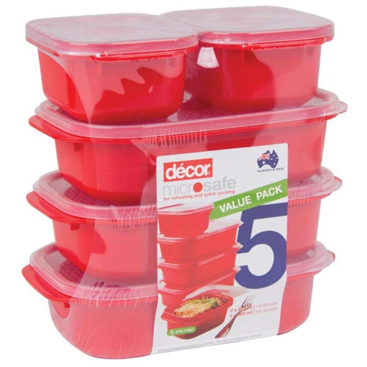 Decor Microsafe Containers 5 Pack Red Woolworths