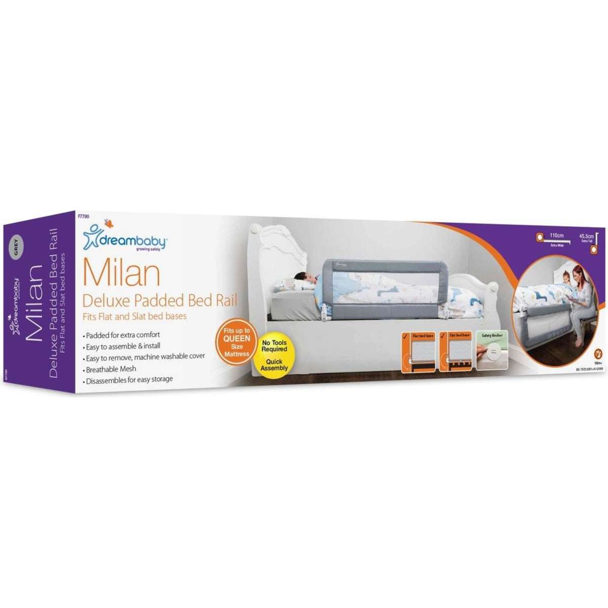 Dreambaby Milan Deluxe Padded Bed Rail Grey Woolworths