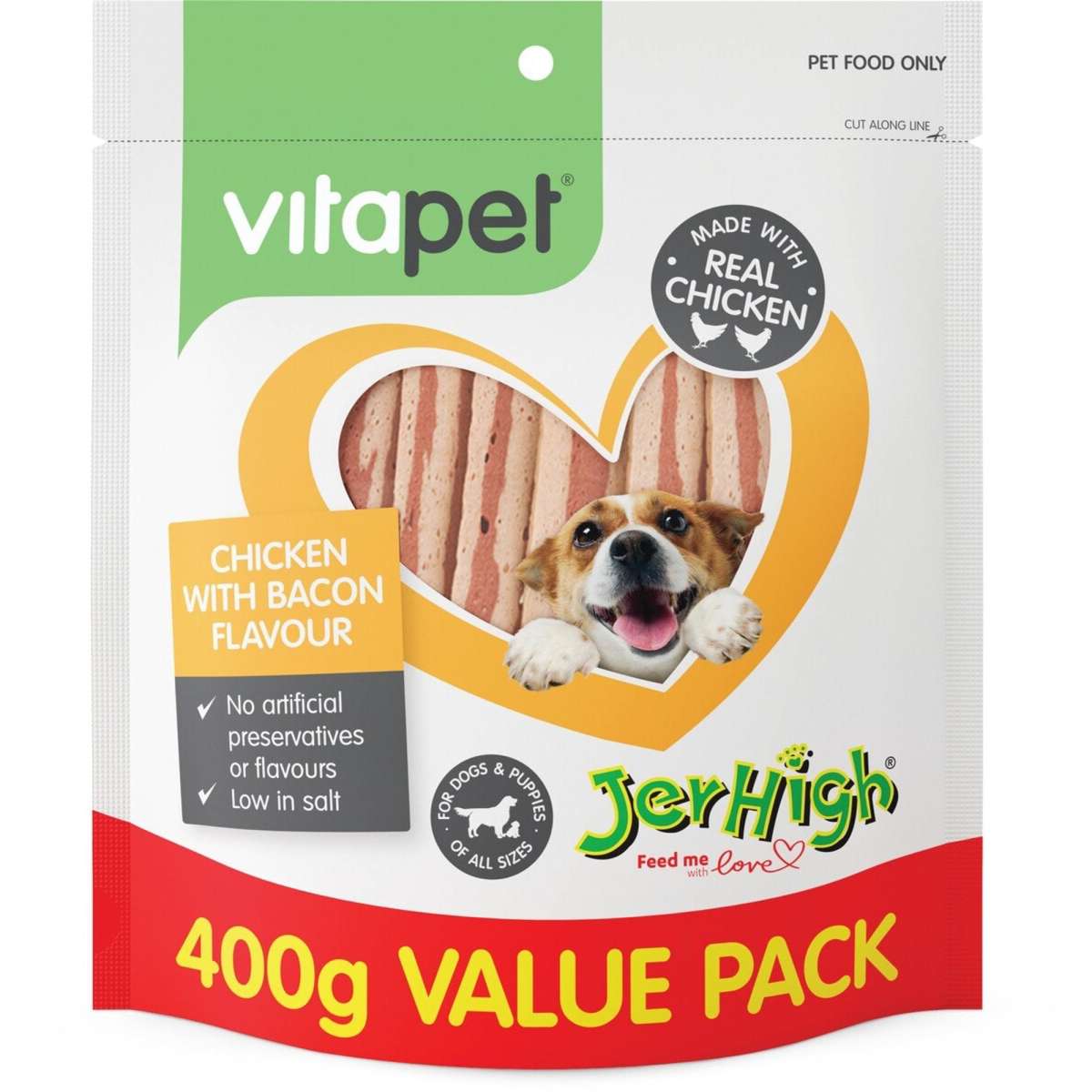 VitaPet JerHigh Chicken Straps with Bacon Flavour 400g Woolworths