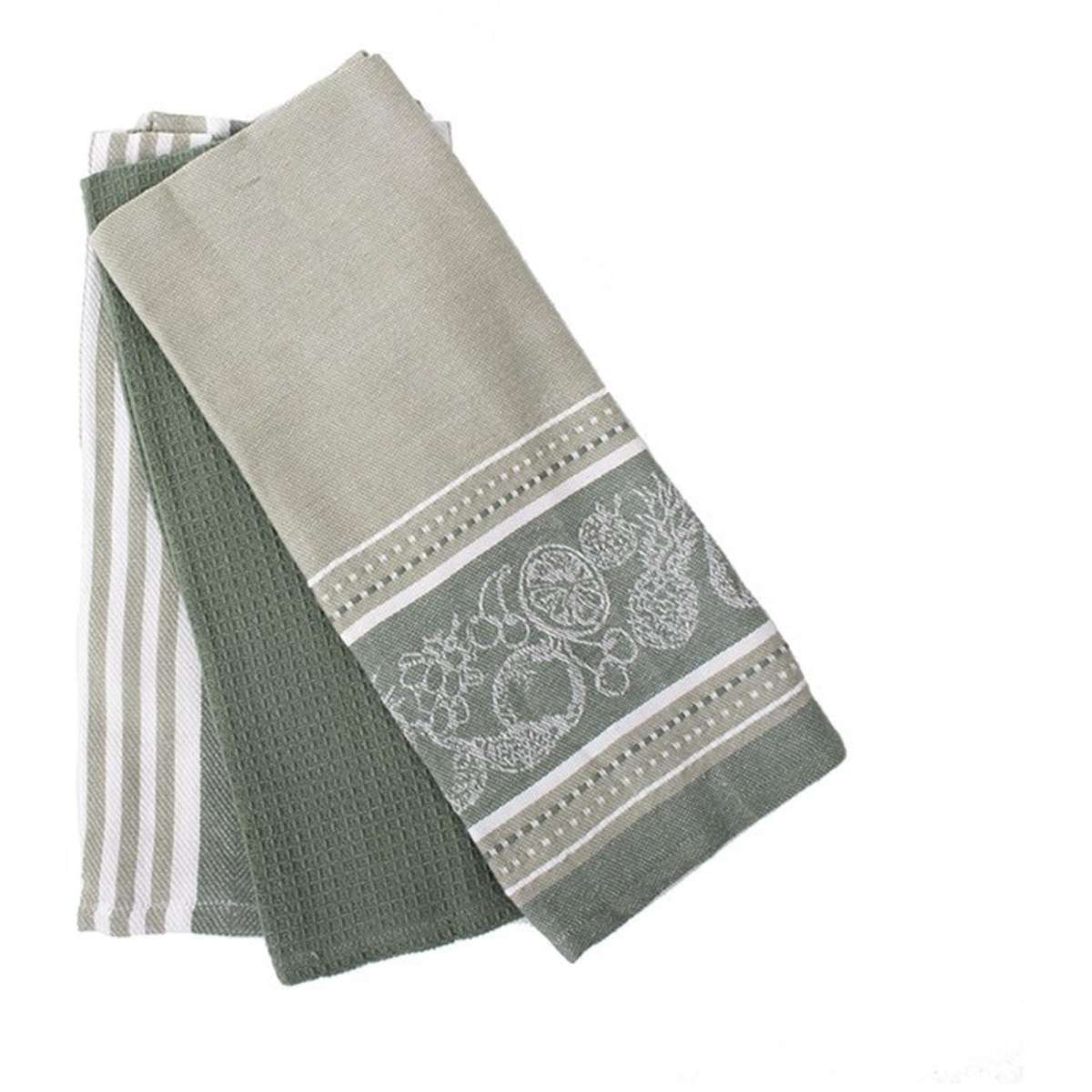 Entertain Everyday Jacquard Fruit Kitchen Towel 3 Pack Sage Woolworths