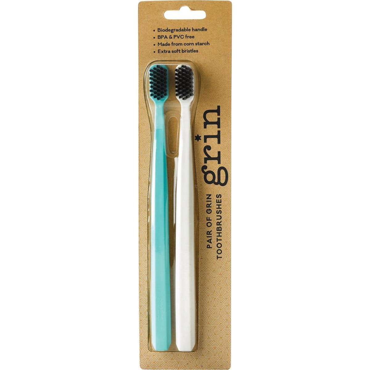Grin Biodegradable Toothbrush (Twin Pack) Soft Mint & Ivory 1 Pack