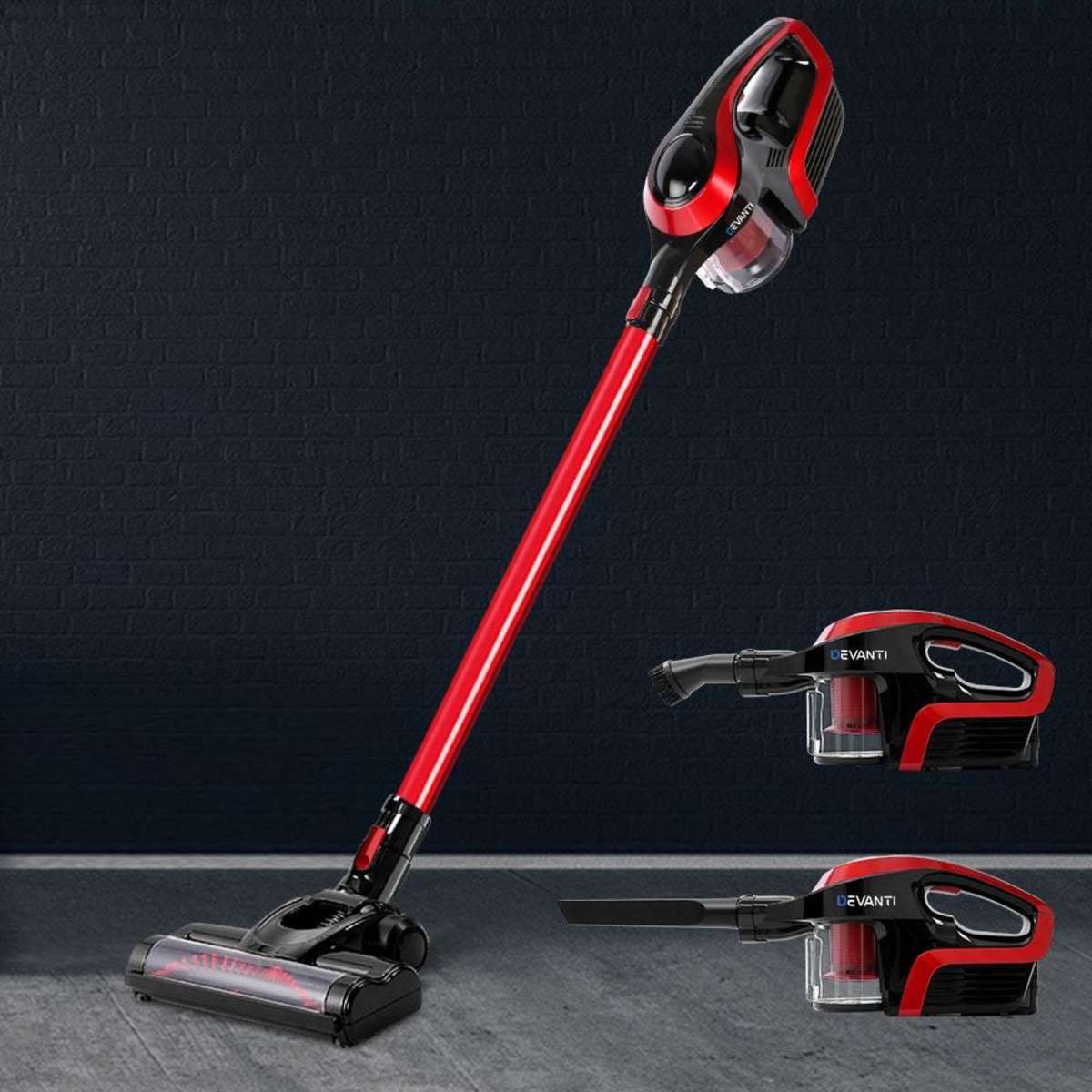 Devanti Cordless Stick Vacuum Cleaner Black and Red Woolworths
