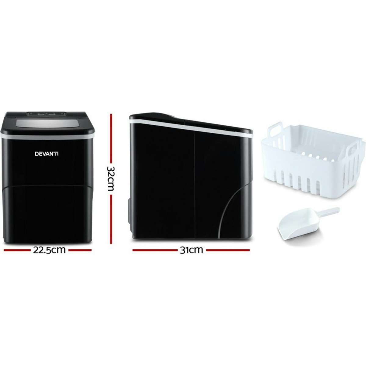 Devanti Portable Ice Cube Maker Machine 2L Home Bar Benchtop Easy Quick