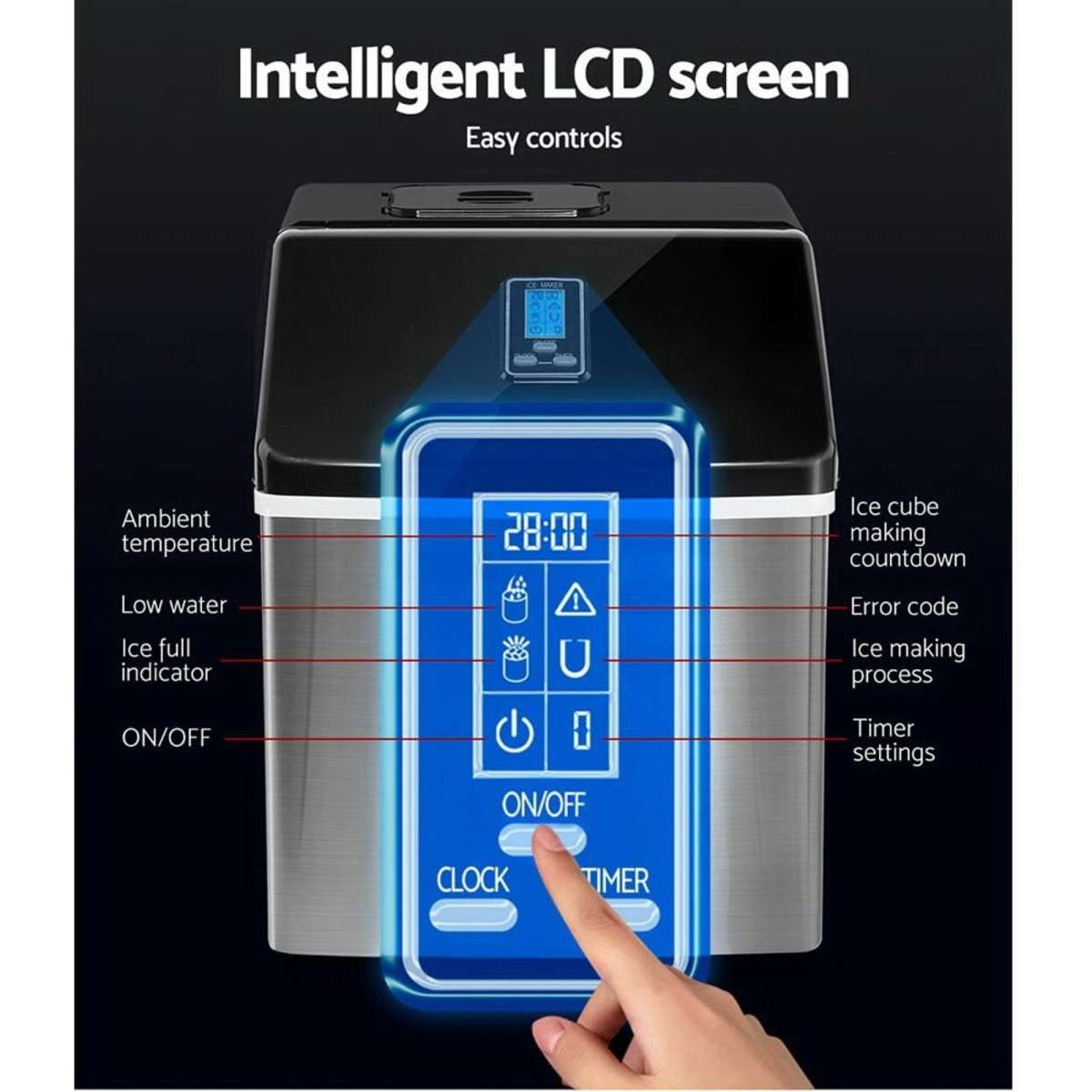 Devanti 3.2L Portable Ice Maker Commercial Ice Cube Machine Stainless