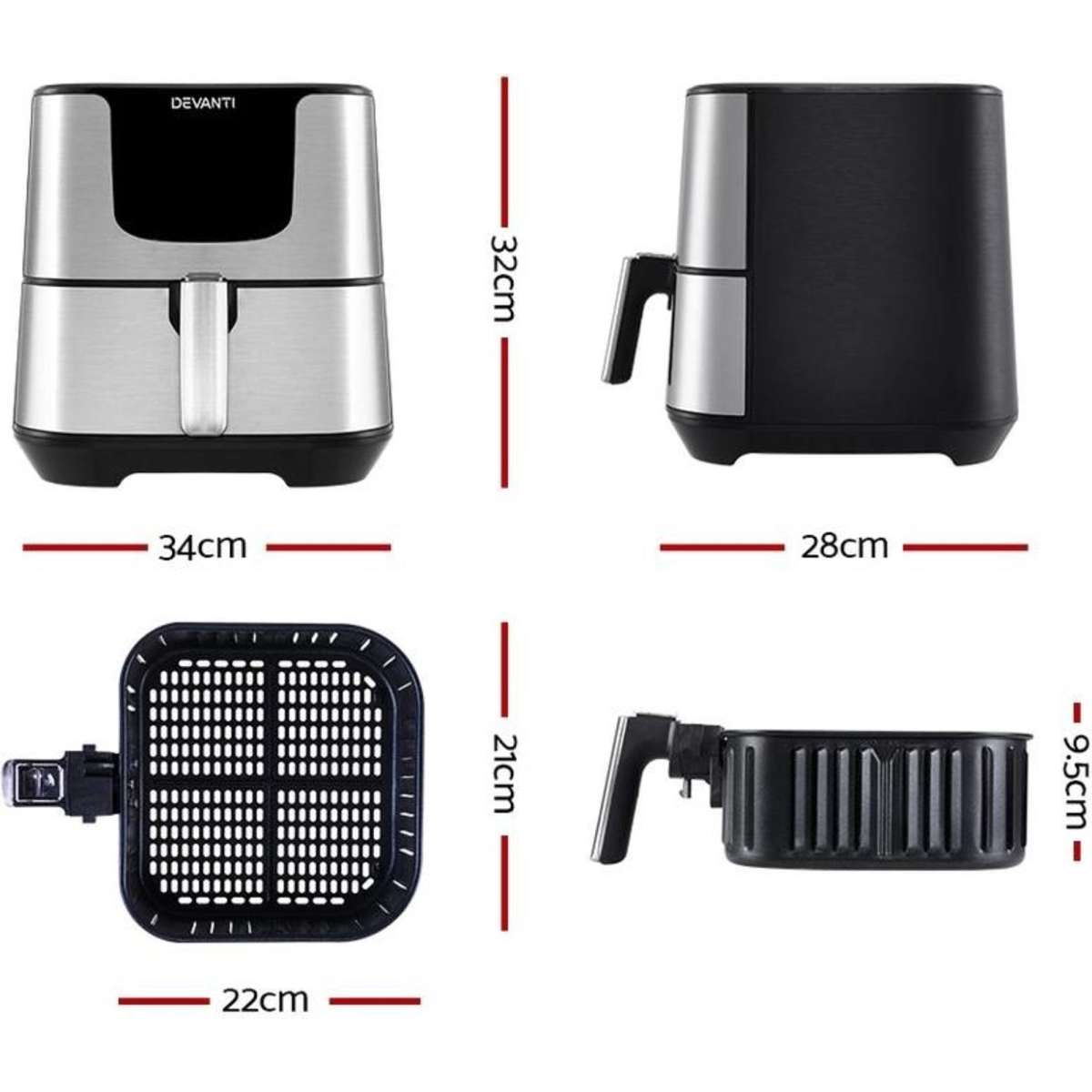 Devanti Air Fryer 7L LCD Fryers Stainless Steel Woolworths