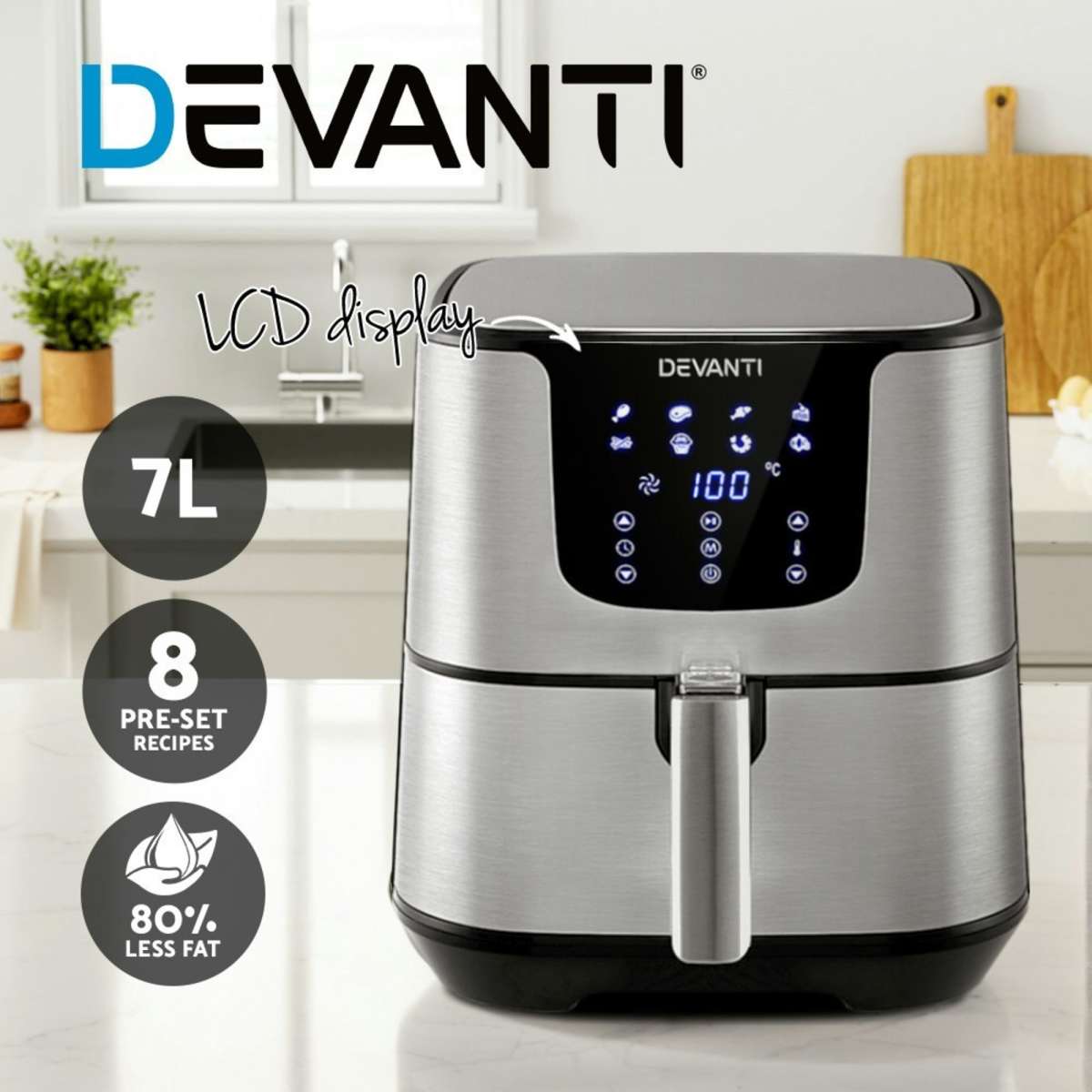 Devanti Air Fryer 7L LCD Fryers Stainless Steel Woolworths