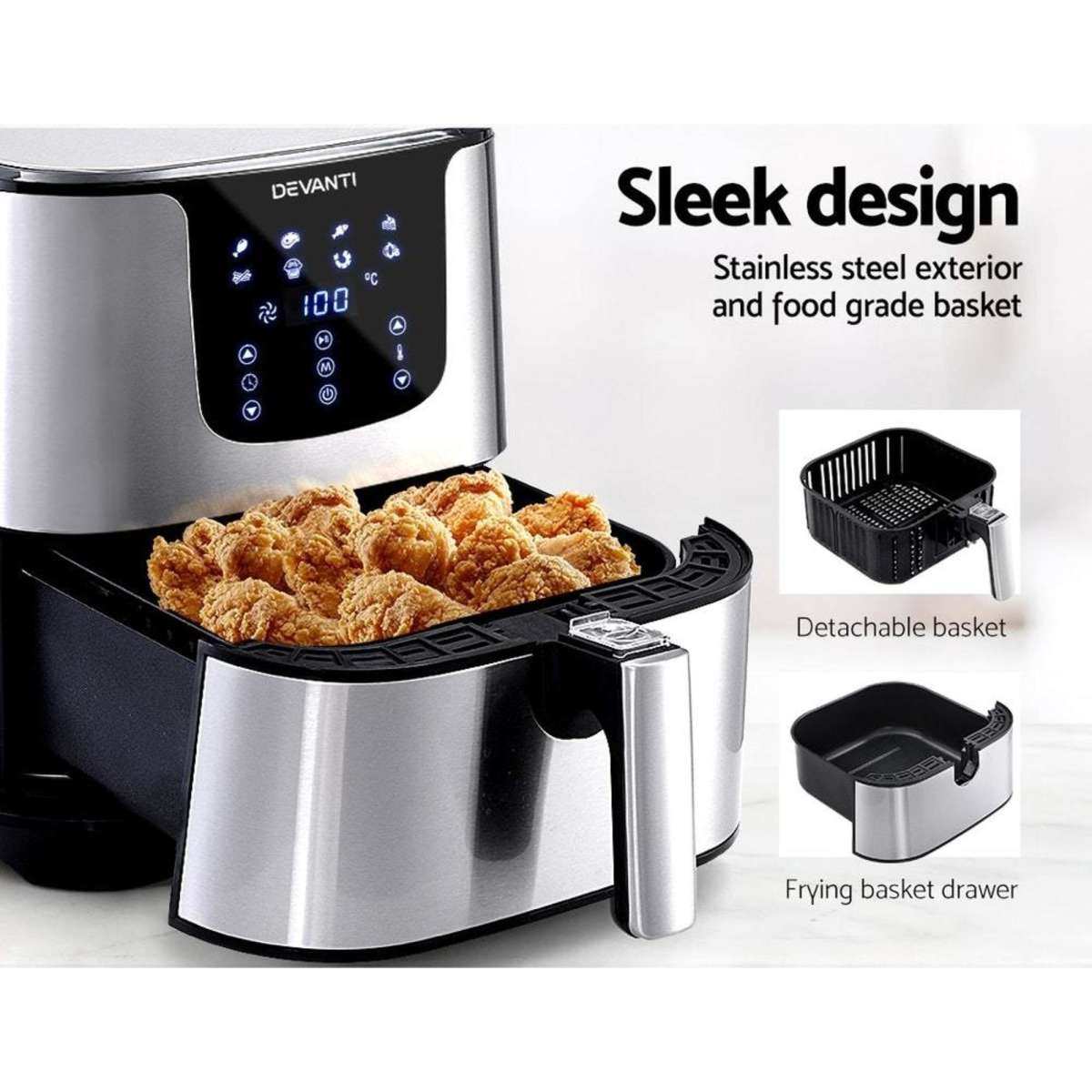 Devanti Air Fryer 7L LCD Fryers Stainless Steel Woolworths