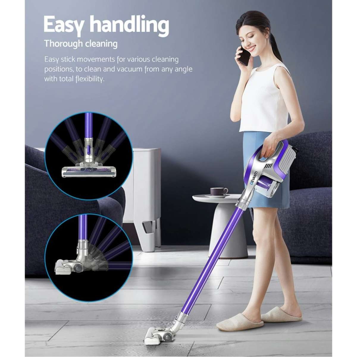 Devanti Handheld Vacuum Cleaner Cordless Roller Brush Head Purple Woolworths