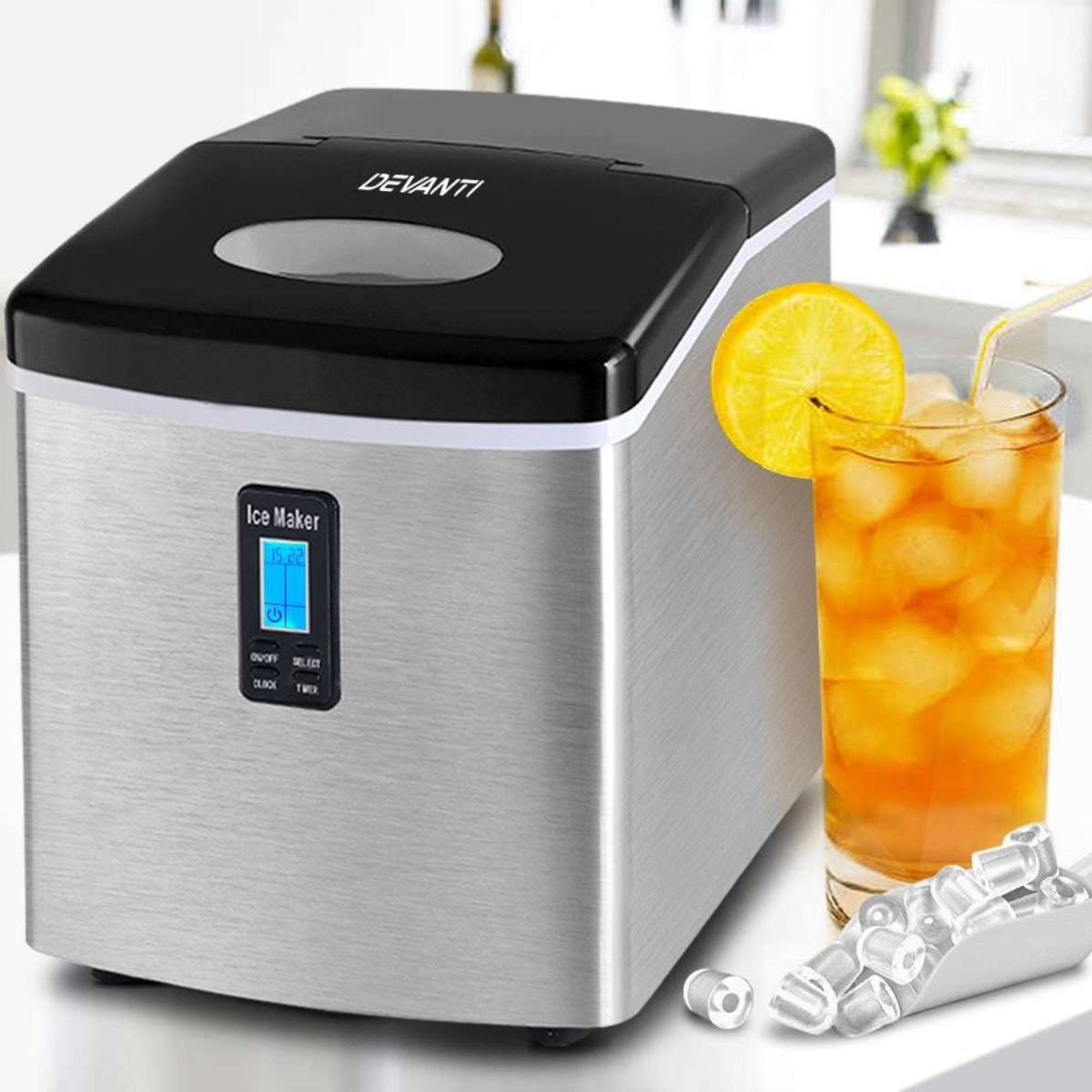 Devanti Ice Maker Machine Commercial Stainless Steel Portable Ice Cube