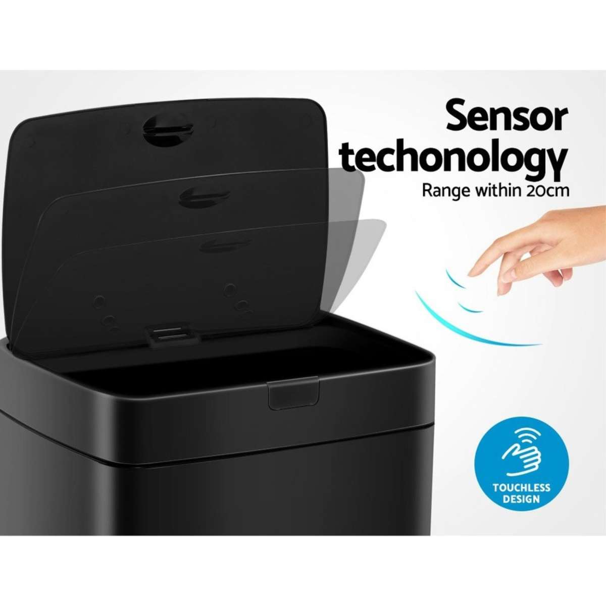 Devanti 45L Motion Sensor Bin Rubbish Automatic Black Woolworths