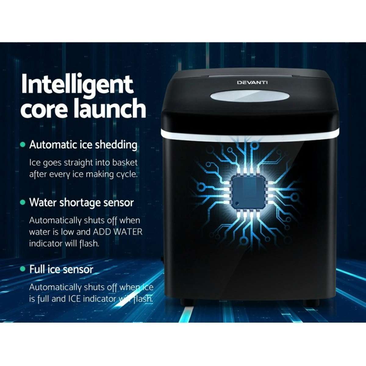 Devanti 3.2L Portable Ice Maker Commercial Machine Stainless Steel Ice Cube BK Woolworths