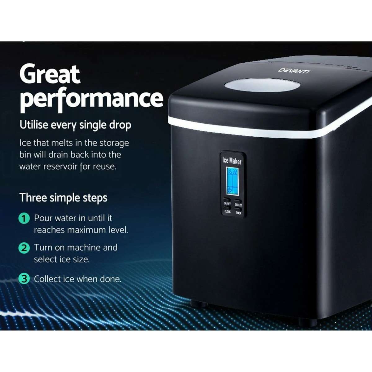 Devanti 3.2L Portable Ice Maker Commercial Machine Stainless Steel Ice Cube BK Woolworths