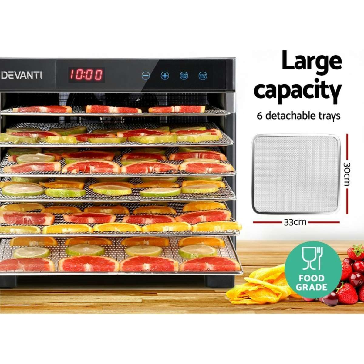 Devanti 6 Trays Commercial Food Dehydrator 304 Stainless Steel Fruit