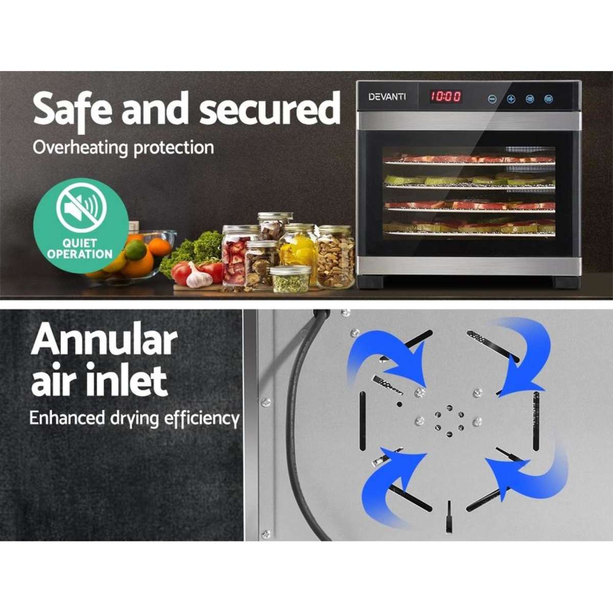 Devanti 6 Trays Commercial Food Dehydrator 304 Stainless Steel Fruit