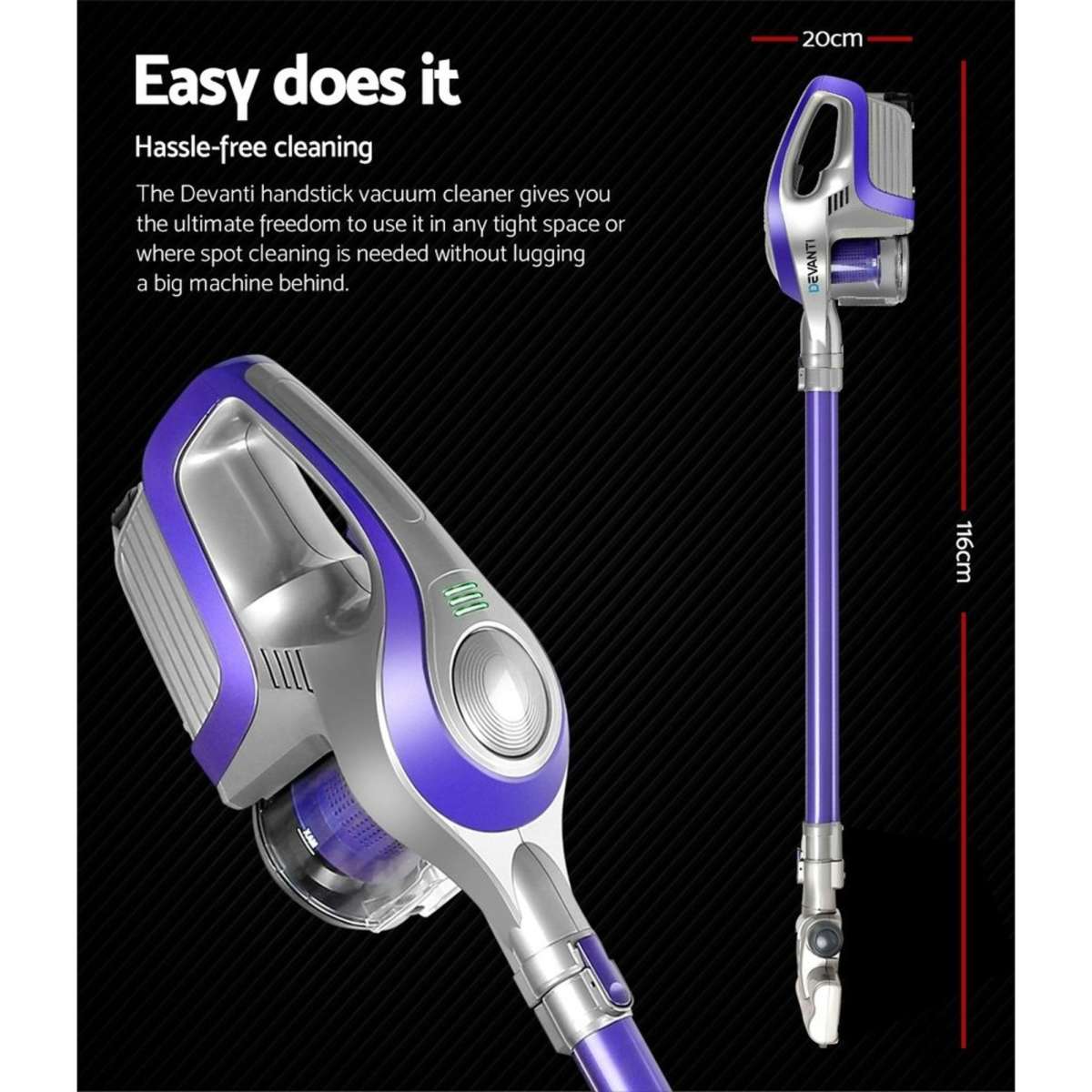 Devanti Cordless Stick Vacuum Cleaner Purple and Grey Woolworths