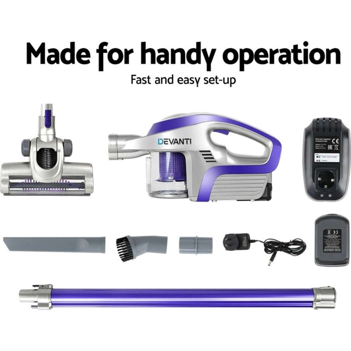 Devanti Handheld Vacuum Cleaner Bagless Cordless 150W Purple Woolworths