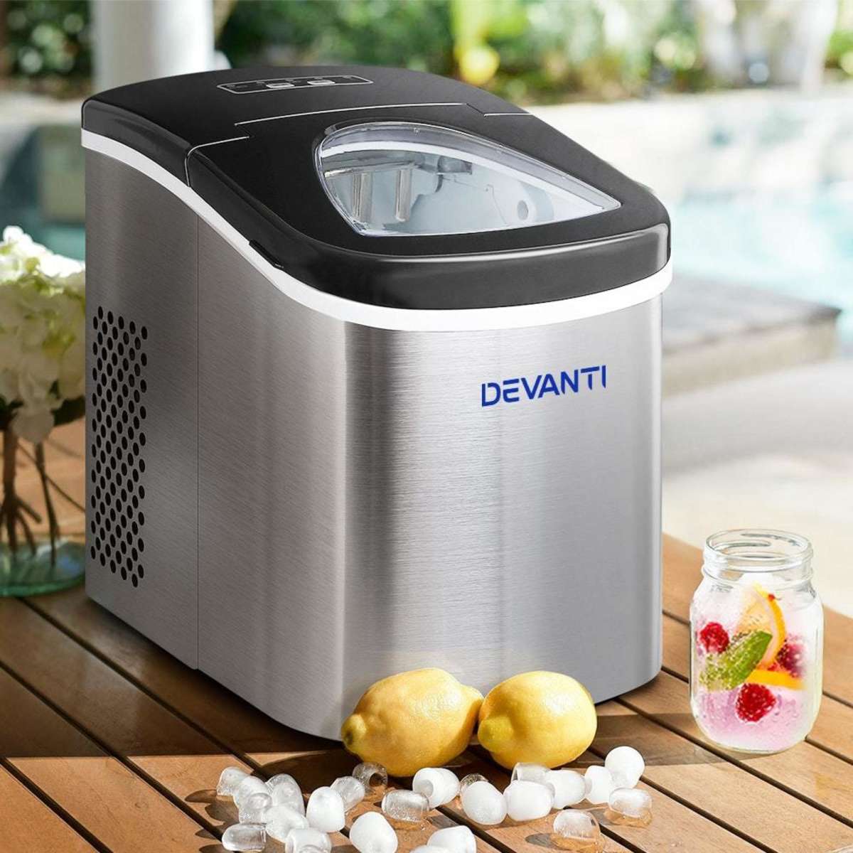 Devanti Ice Maker Machine Commercial Portable Ice Cube Tray Stainless