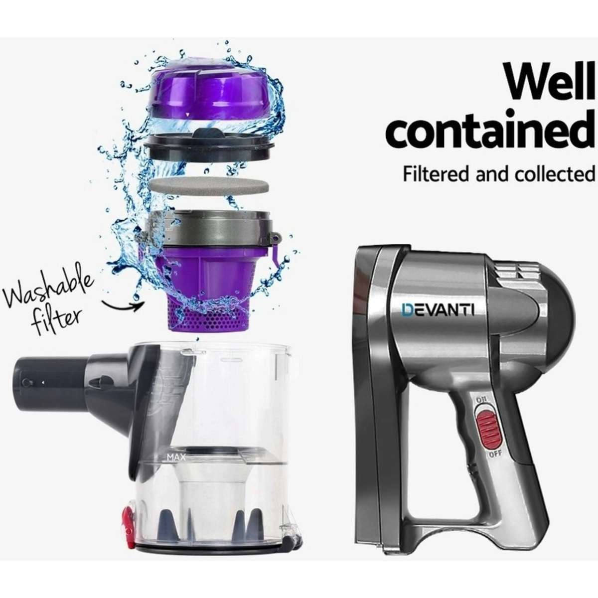 Devanti Handheld Vacuum Cleaner Bagless Corded 450W Purple Woolworths