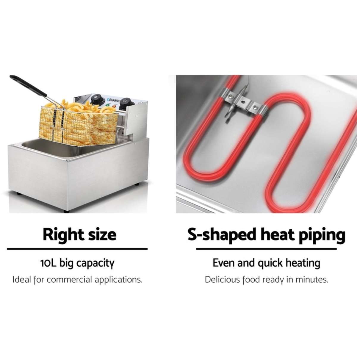 Devanti 10L Electric Commercial Deep Fryer Single Basket 2200W Woolworths