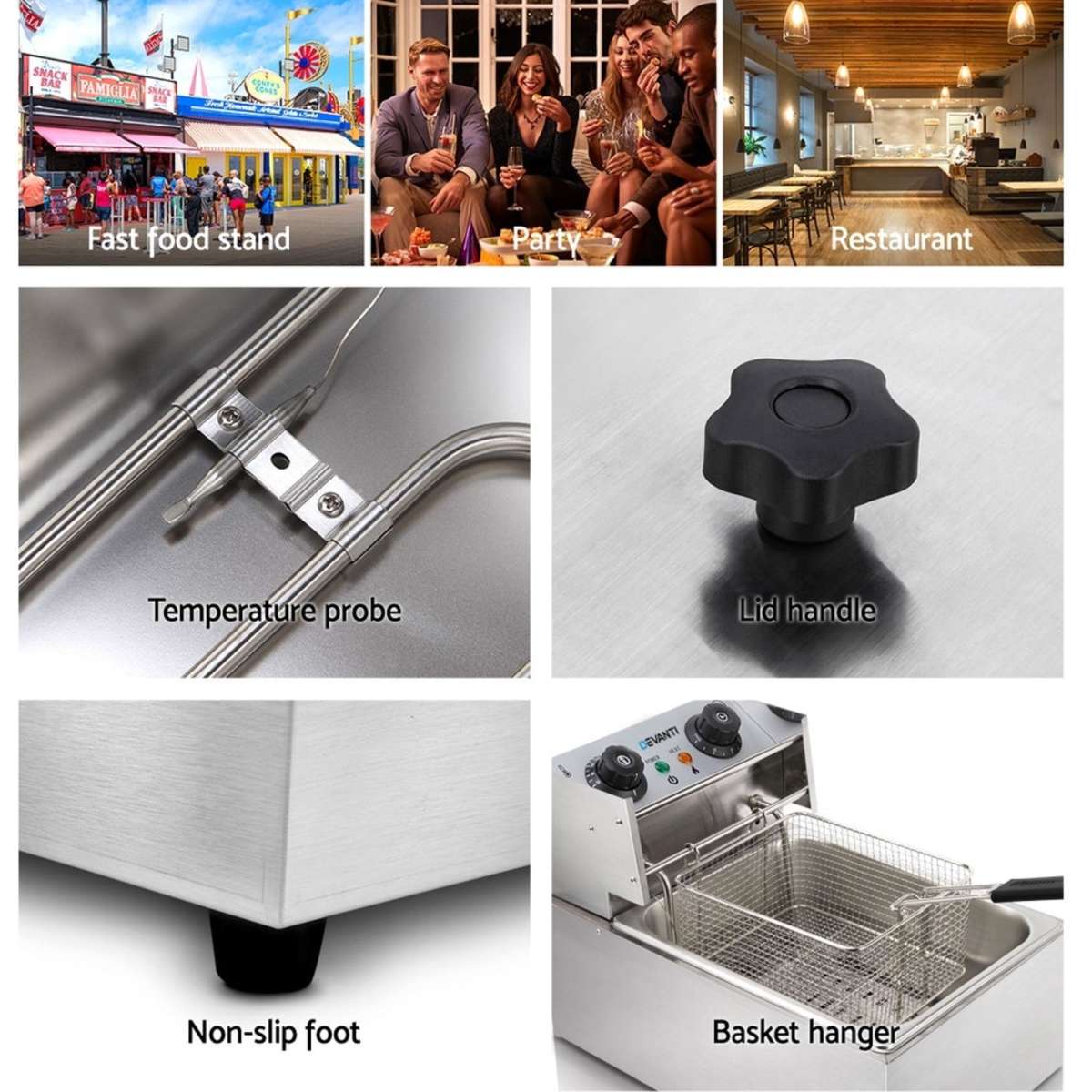 Devanti 10L Electric Commercial Deep Fryer Single Basket 2200W Woolworths