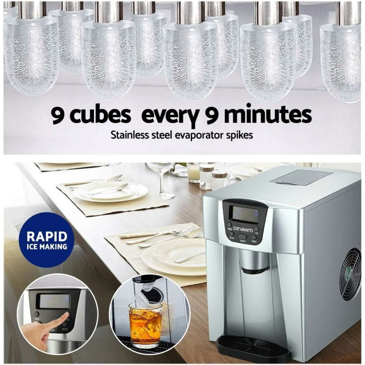 Devanti 2L Portable Ice Maker Commercial Machine Water Dispenser Ice