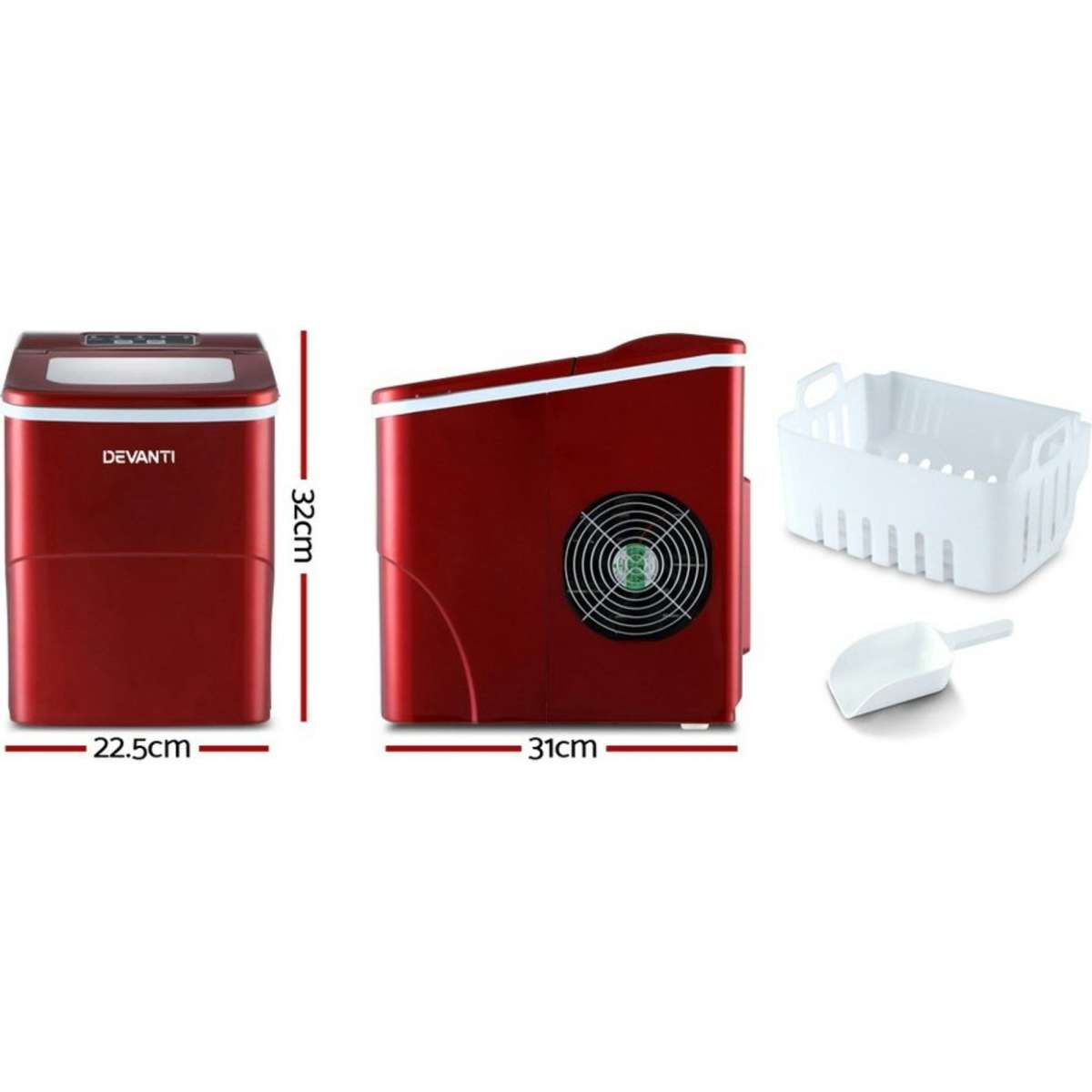 Devanti Portable Ice Cube Maker Machine 2L Home Bar Benchtop Easy Quick