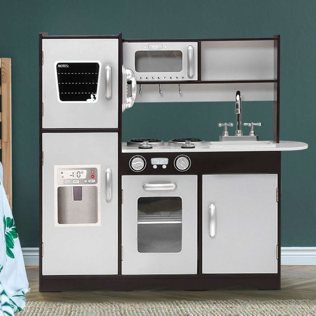 Keezi Kids Kitchen Pretend Play Food Sets Utensils Toys Black Woolworths