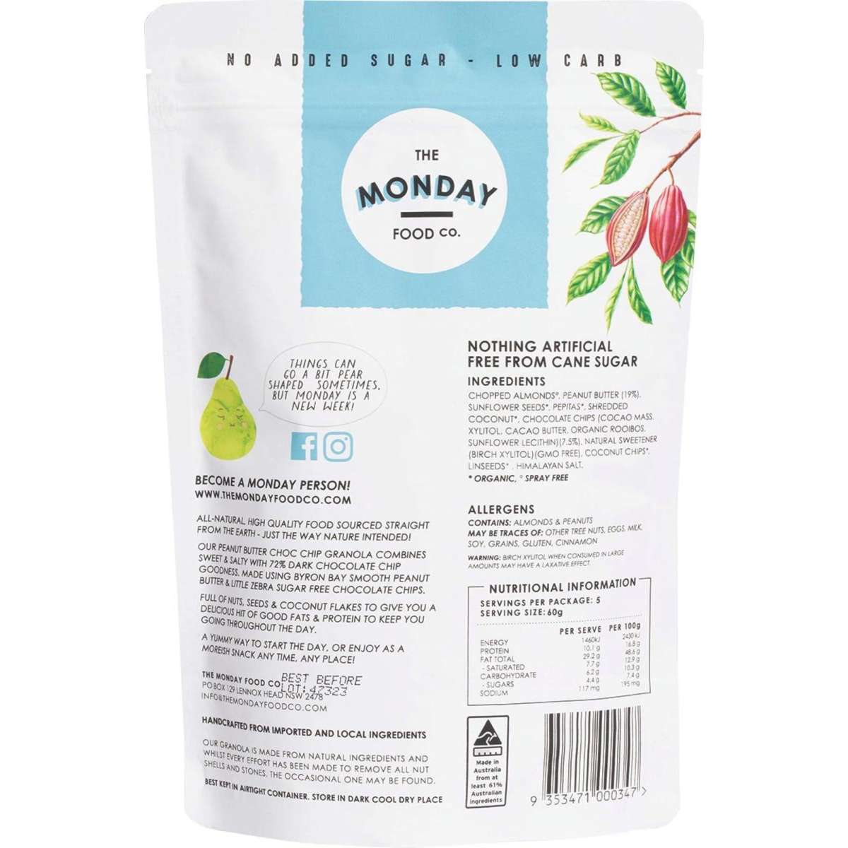 The Monday Food Co Keto Granola Peanut Butter Chocolate Chip 300g