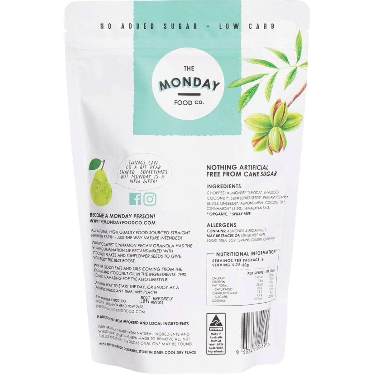 The Monday Food Co Keto Granola Sweet Cinnamon Pecan 300g Woolworths