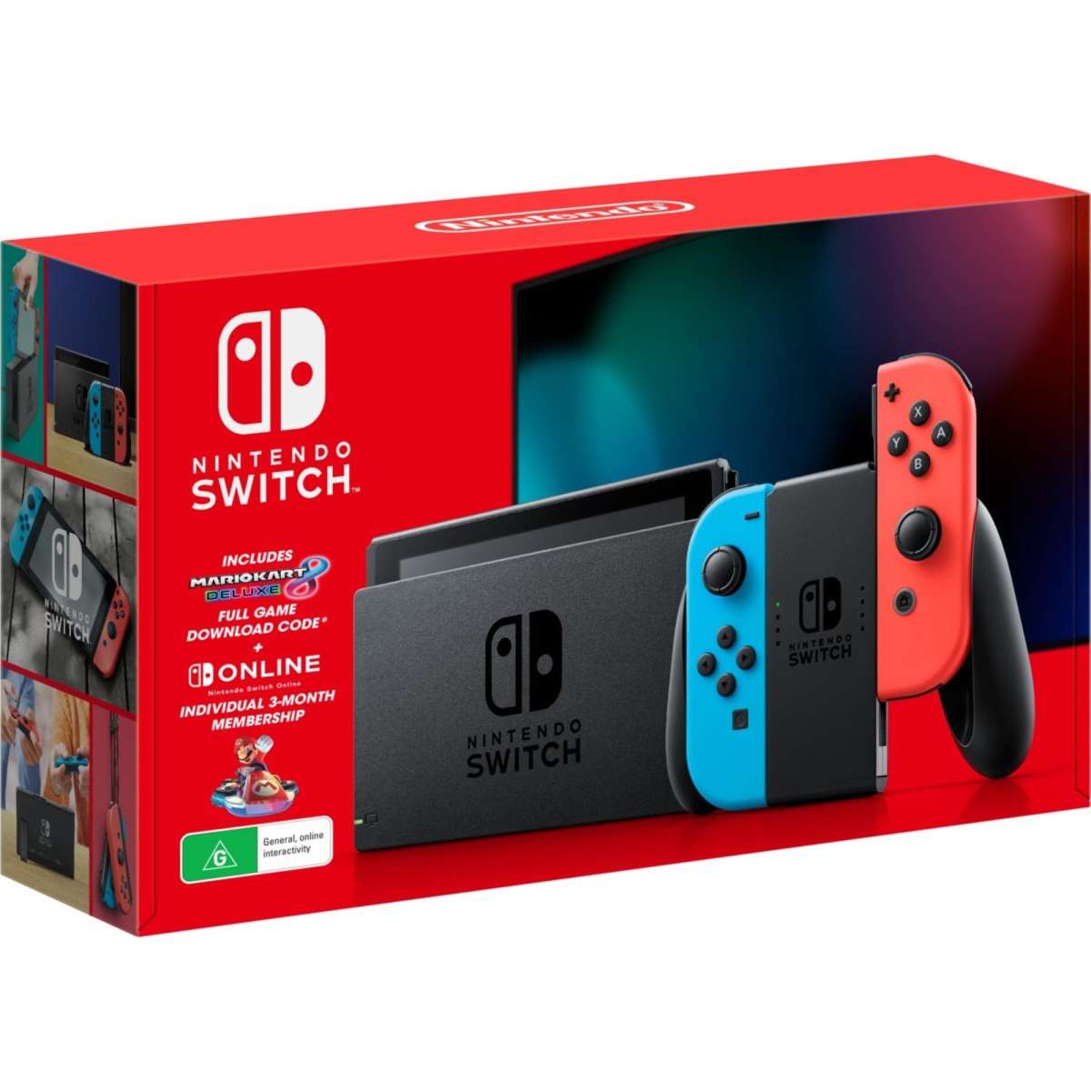 Nintendo Switch Console Neon Mario Kart 8 Deluxe + NSO 3 Months Bundle
