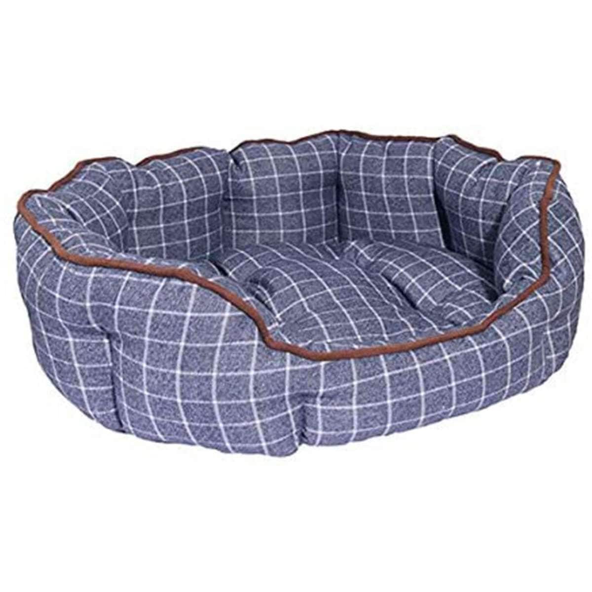 Rosewood 40 Winks Dog Sleeper Marine Check Oval Pet/Dog Bed 63cm Woolworths