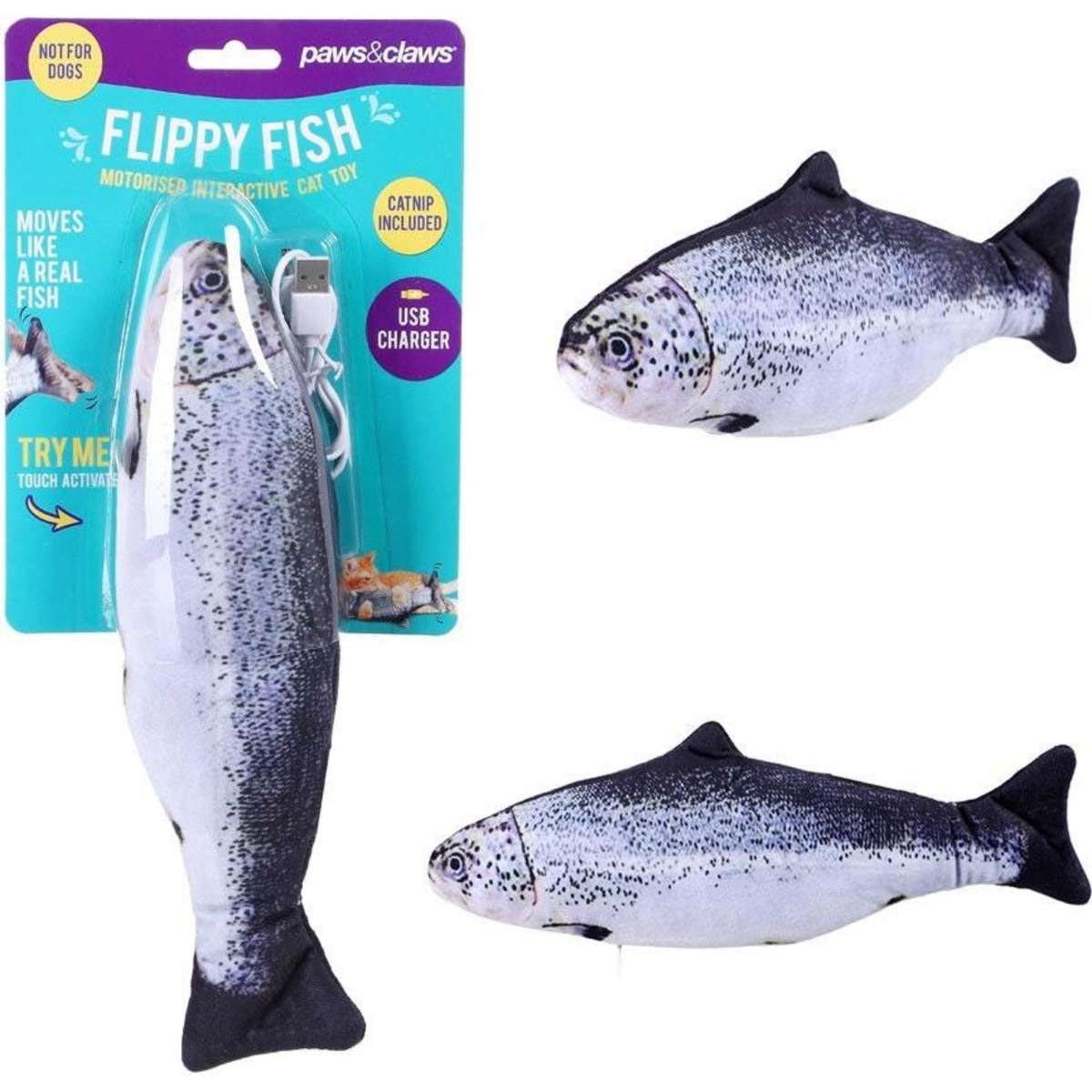 Paws & Claws Flippy Fish Cat Toy 30x12cm Woolworths