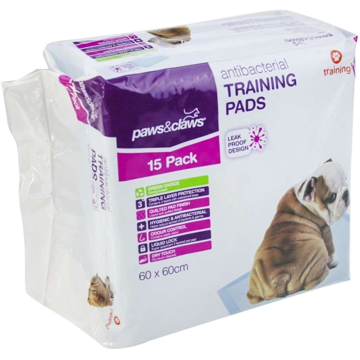 15PK Paws & Claws Training Pads Antibacterial 60x60cm Woolworths