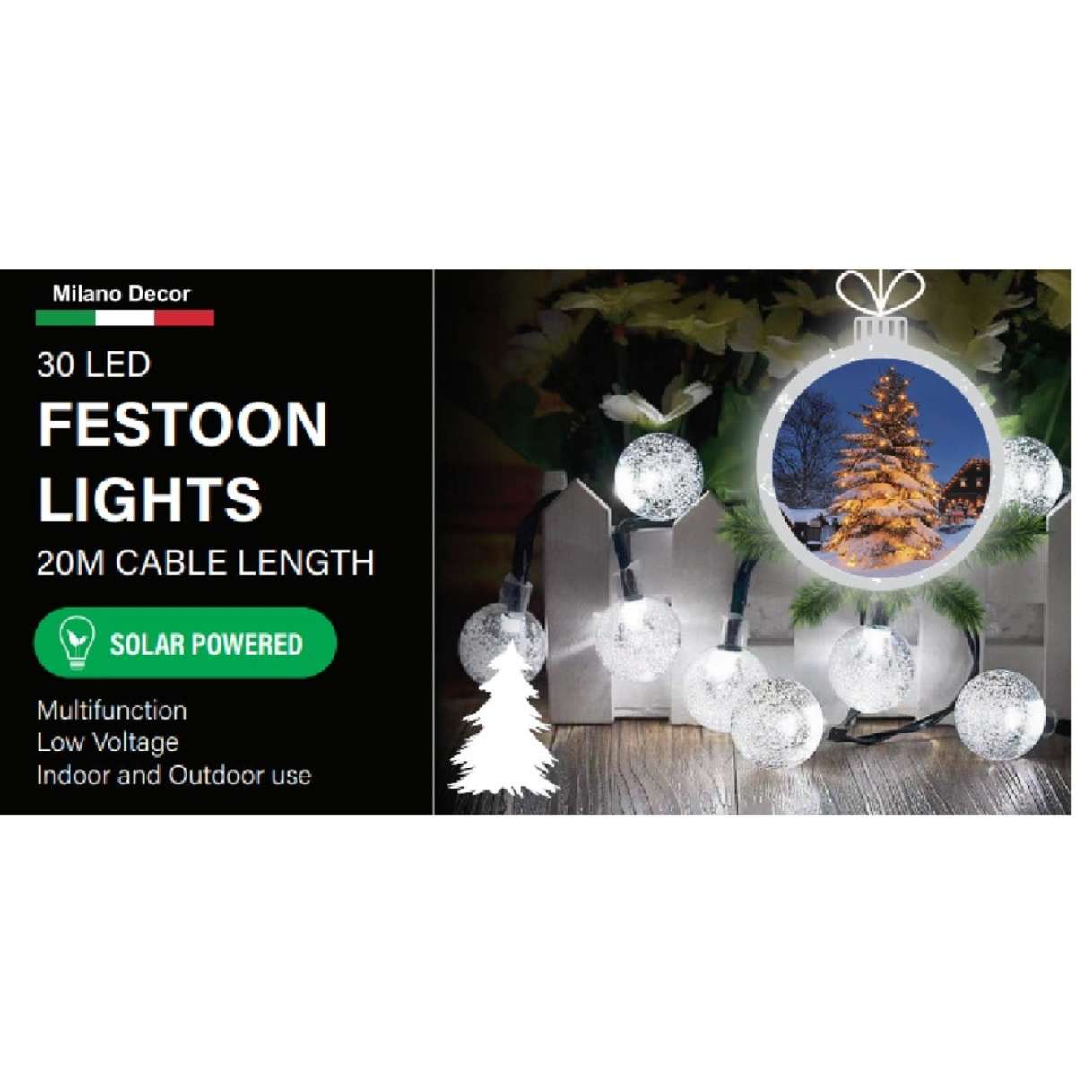 Milano Decor Solar Outdoor Festoon Lights White 30 Lights Woolworths