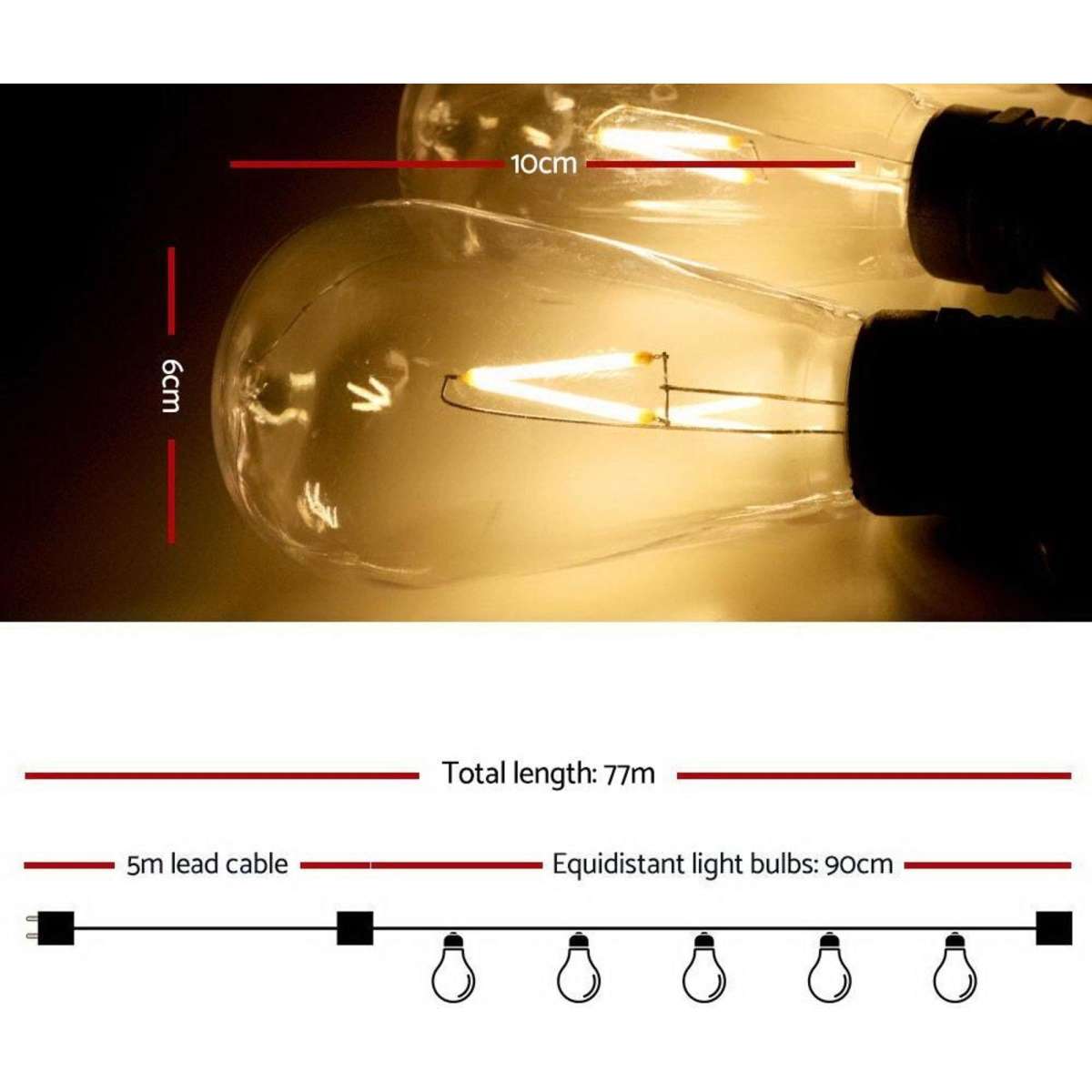 Jingle Jollys 80PCS LED Festoon String Lights Wedding Christmas Outdoor