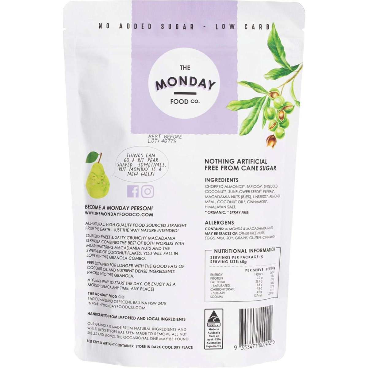 The Monday Food Co Keto Granola Sweet Crunchy Macadamia Clusters 300g