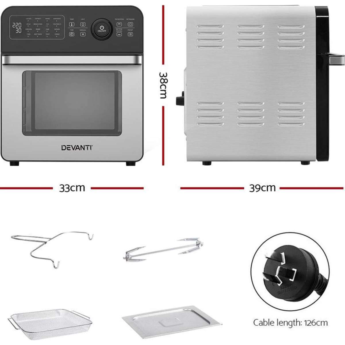 Devanti 18L Digital Air Fryer Oil Free Airfryer Kitchen Cooker Deep