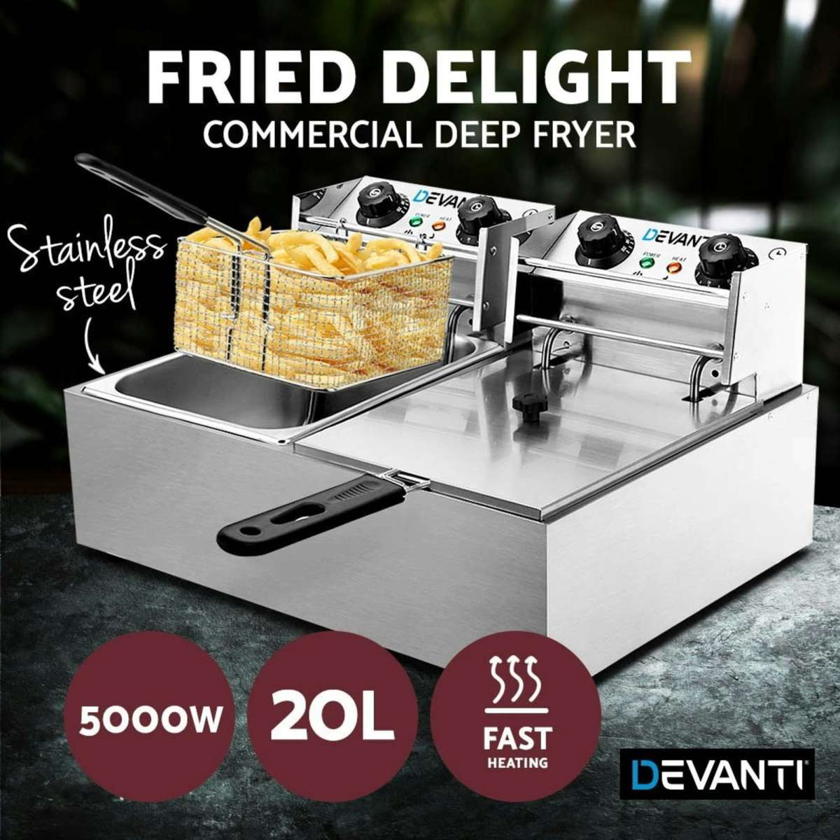 Devanti Electric Commercial Deep Fryer Twin Frying Basket Chip Cooker
