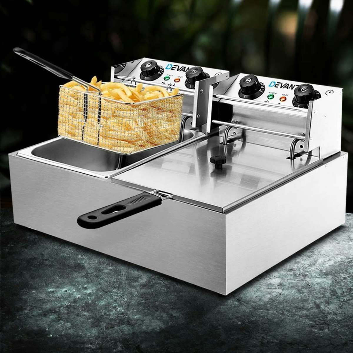 Devanti Electric Commercial Deep Fryer Twin Frying Basket Chip Cooker