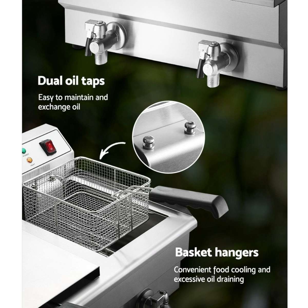 Devanti 20L Electric Commercial Deep Fryer Double Baskets Oil Taps