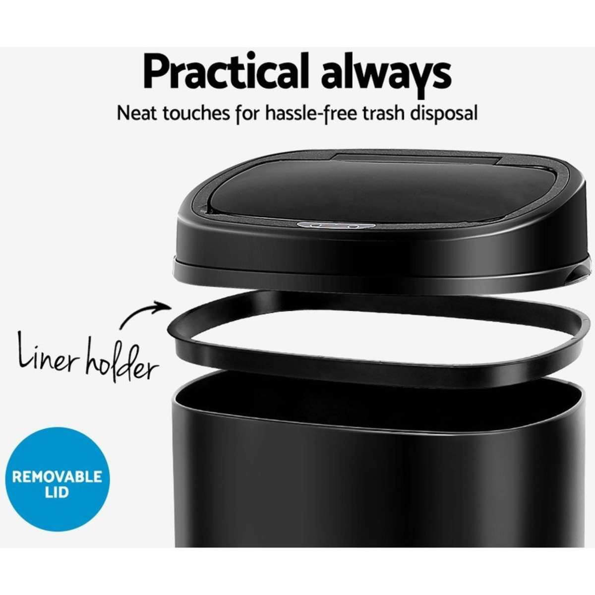 Devanti 68L Motion Sensor Bin Rubbish Automatic Black Woolworths