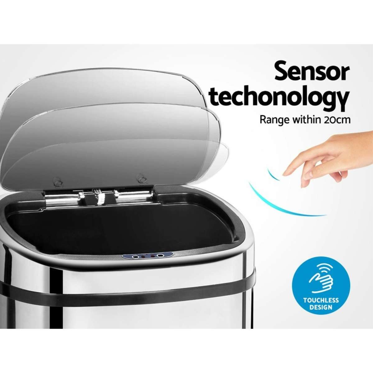 Devanti 68L Motion Sensor Bin Rubbish Automatic Silver Woolworths