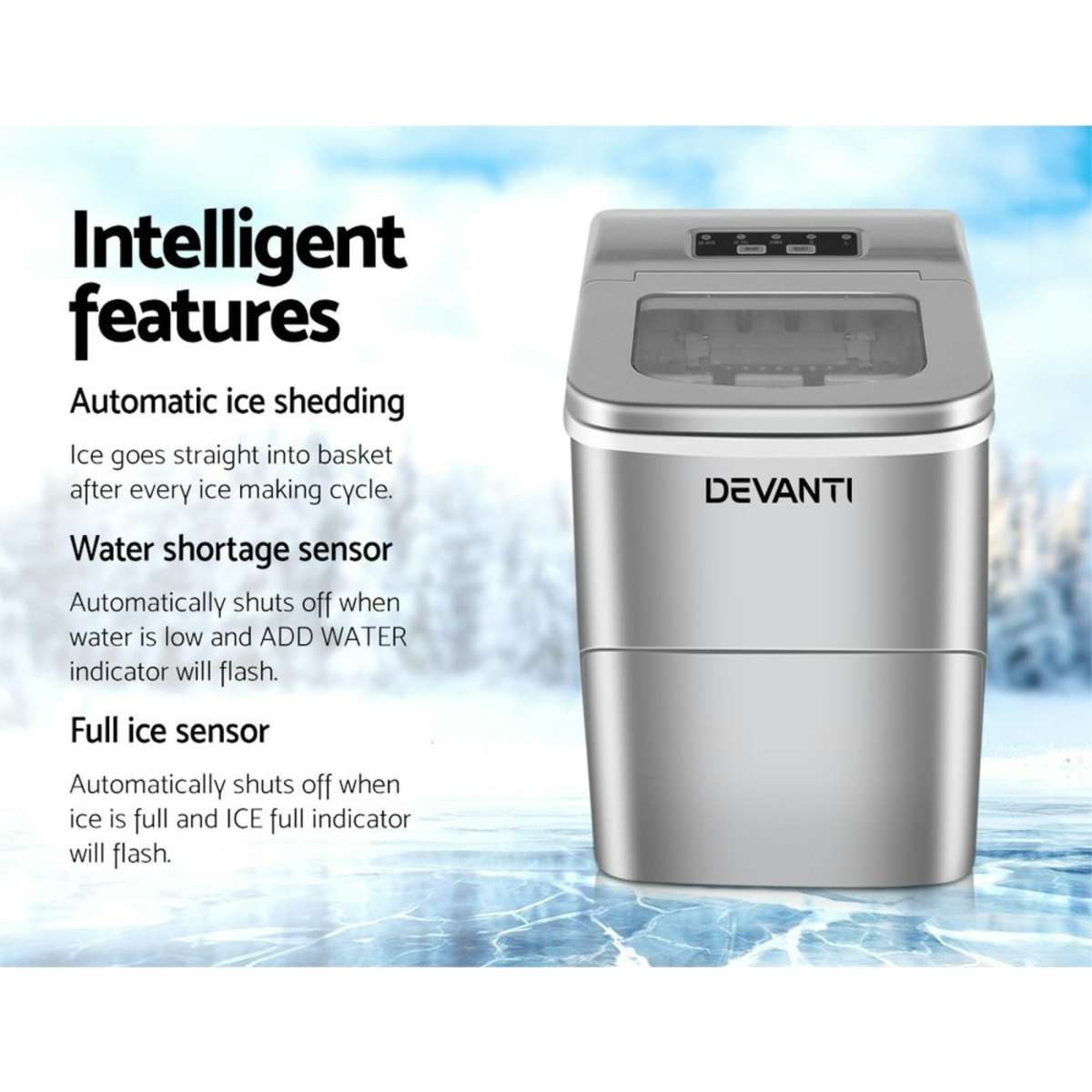 Devanti 2L Commercial Portable Ice Cube Maker Silver Woolworths