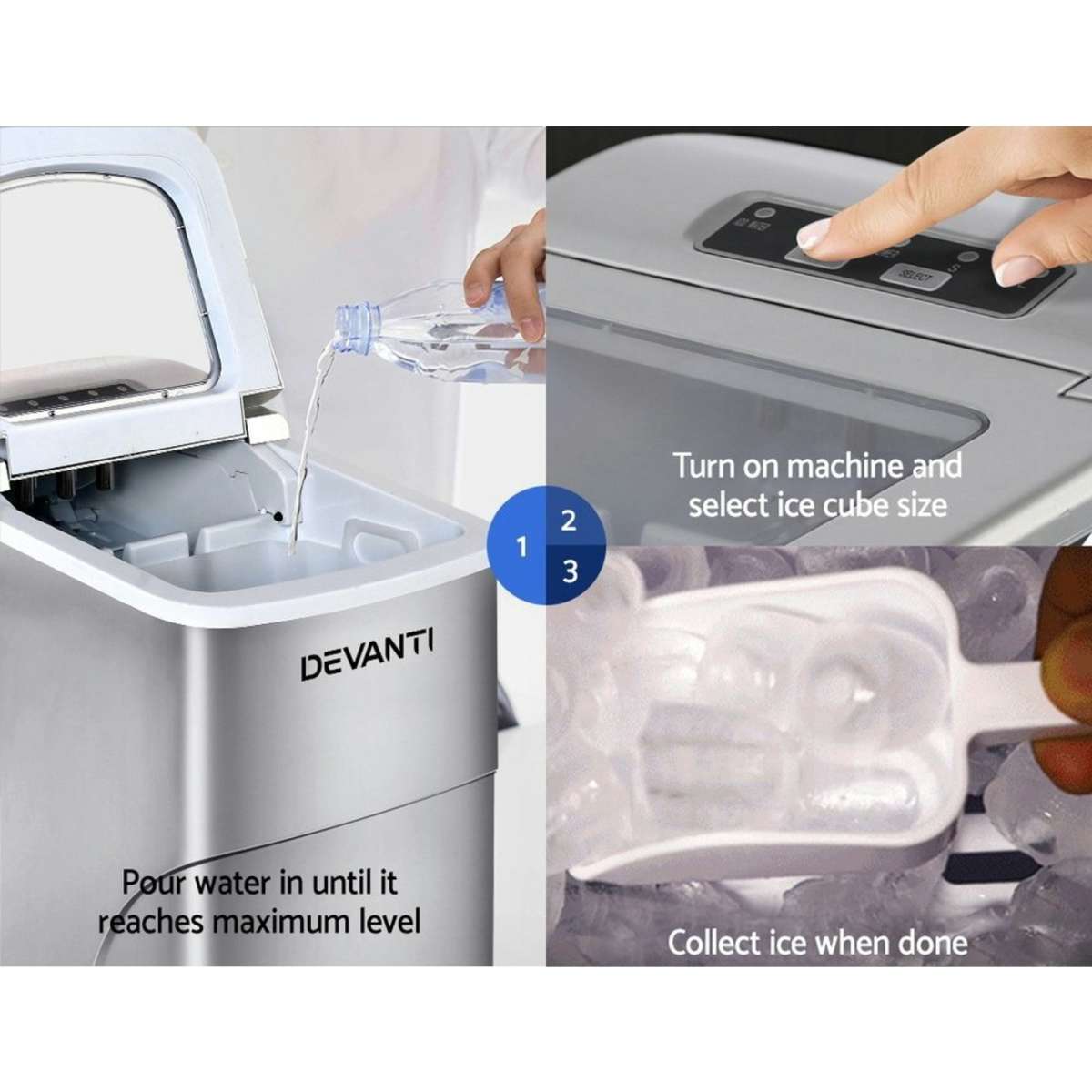Devanti 2L Commercial Portable Ice Cube Maker Silver Woolworths