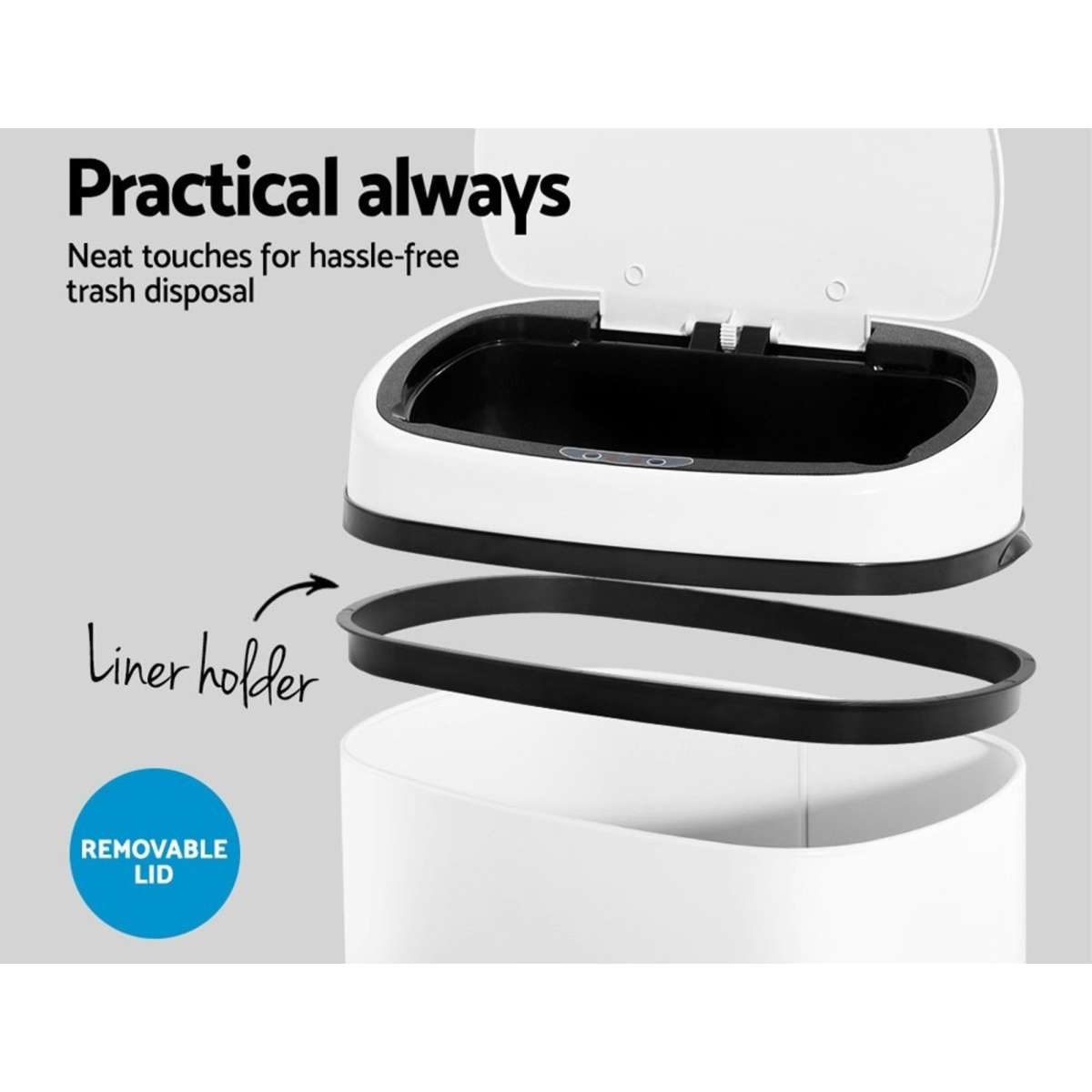 Devanti 68L Motion Sensor Bin Rubbish Automatic White | Woolworths