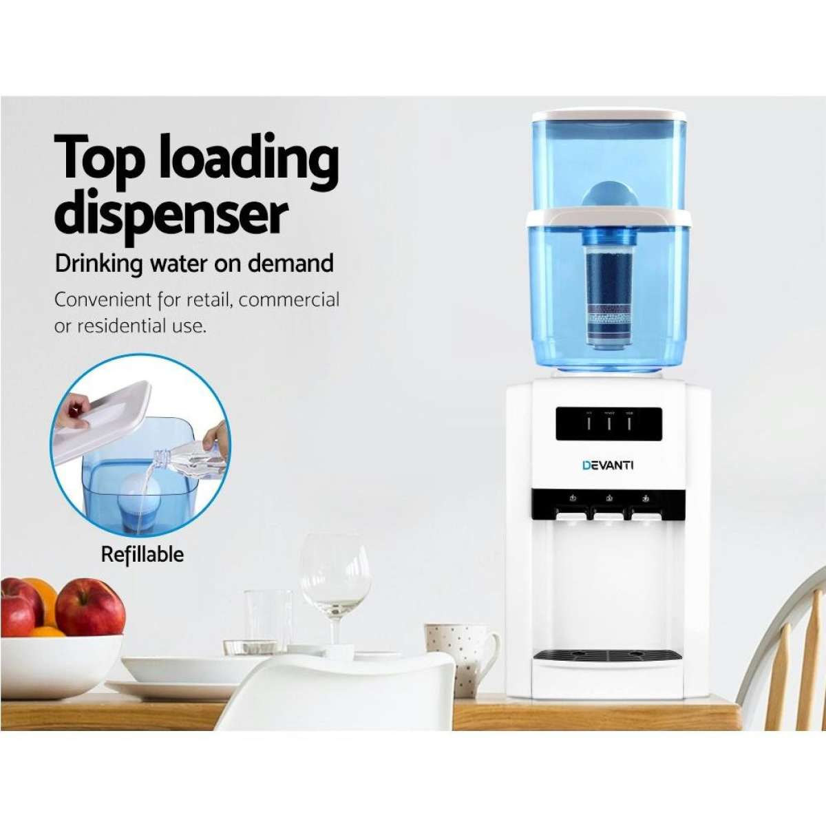 Devanti 22L Bench Top Water Cooler Dispenser Ceramic Tap Woolworths