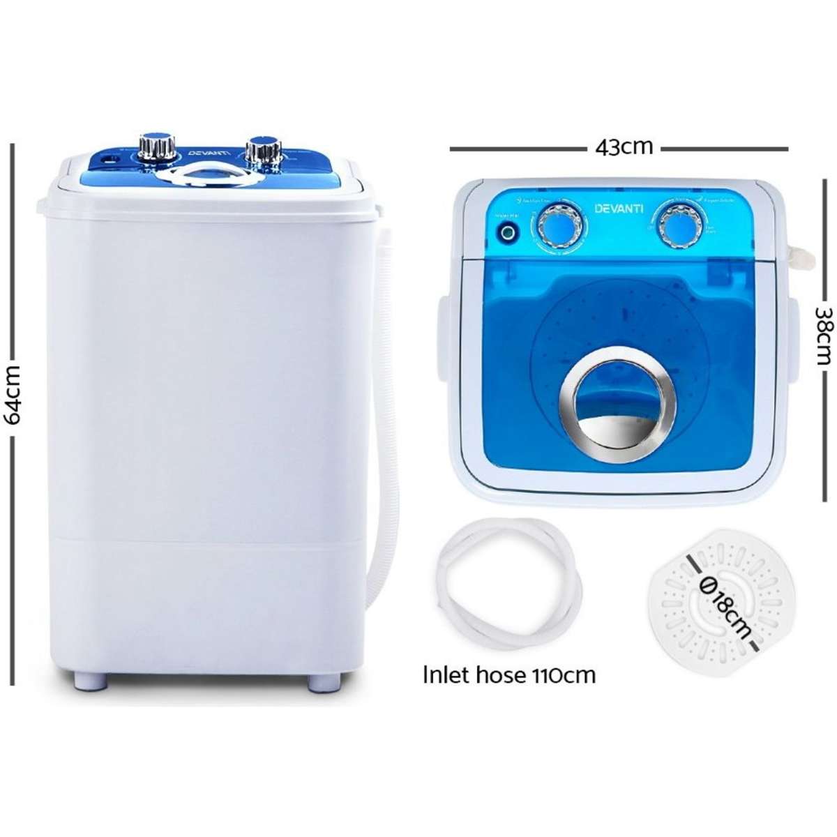 Devanti 4.6KG Mini Portable Washing Machine Outdoor Camping Caravan RV