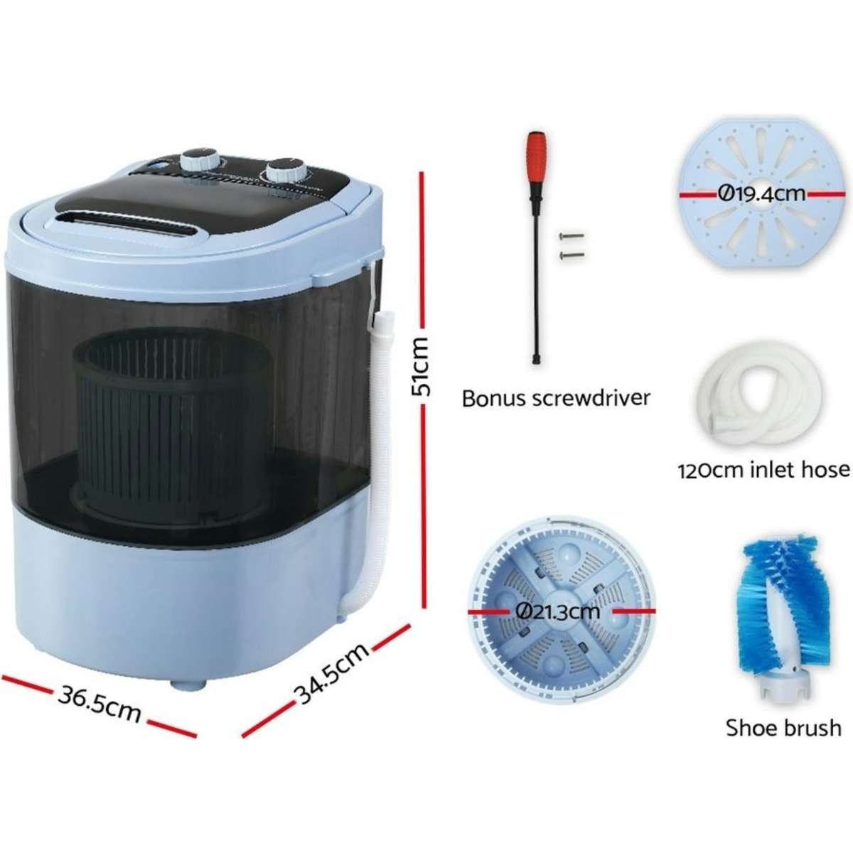 Devanti 3KG Mini Portable Washing Machine Shoes Wash Top Load Spin Camp