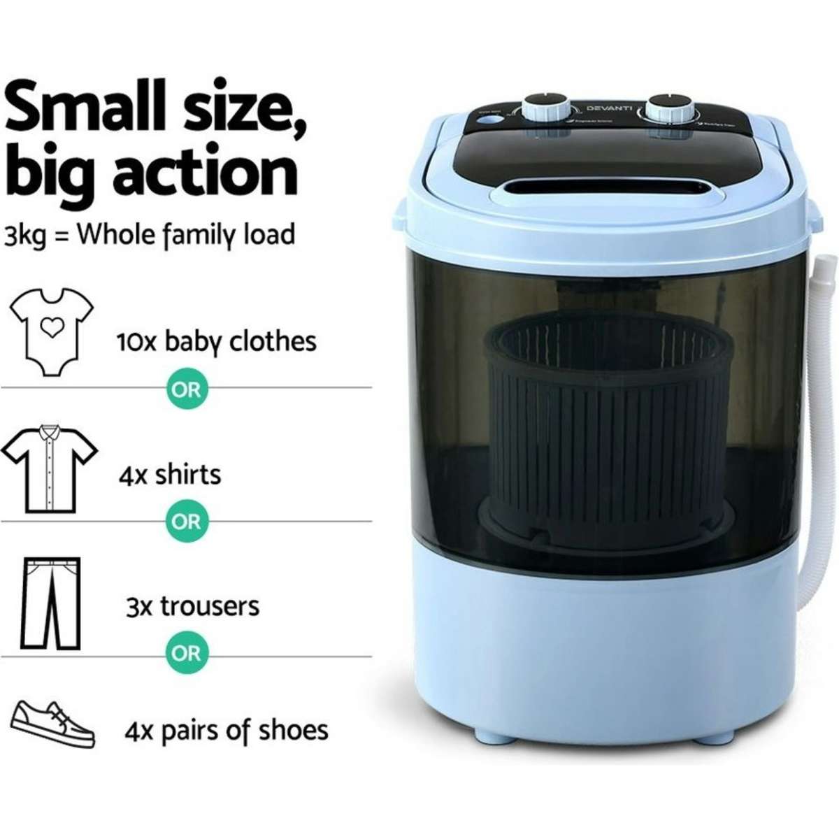 Devanti Portable Washing Machine 3KG Black Woolworths